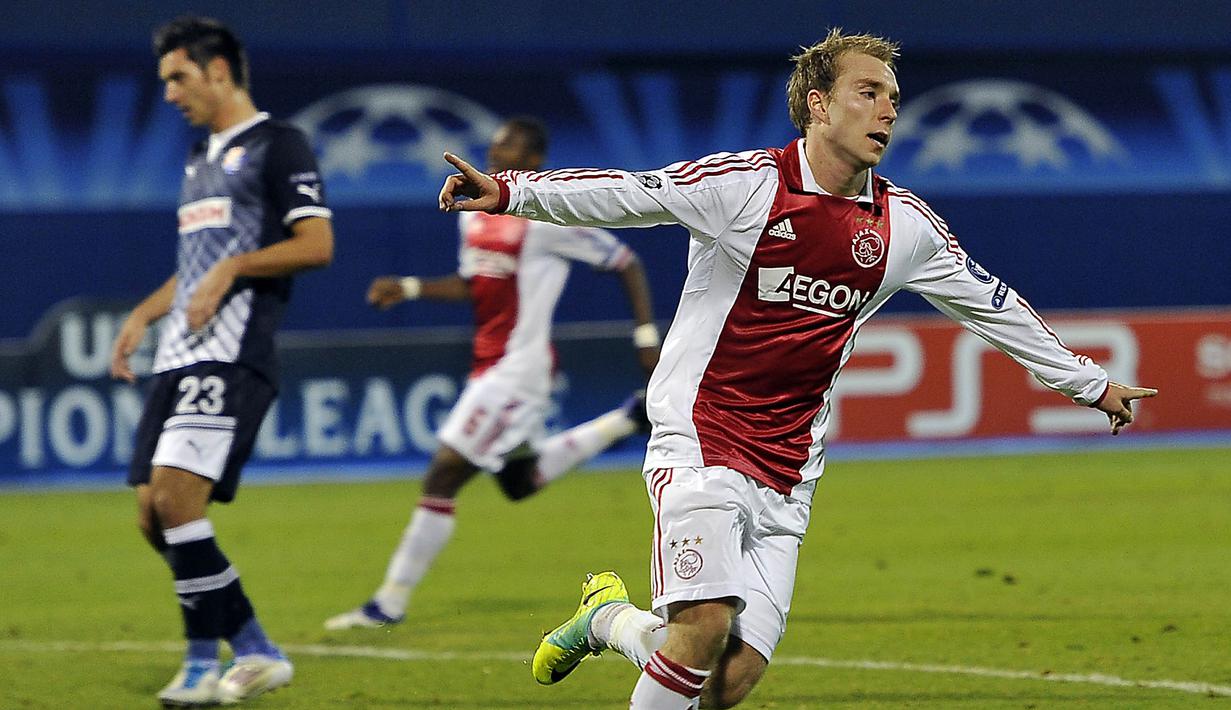 7. Christian Eriksen - Ajax Amsterdam menjadi klub pertama yang dibela oleh playmaker asal Denmark ini setelah bergabung pada 2010. Gelandang yang memiliki umpan akurat ini tiga musim bermain di Liga Belanda sebelum pindah ke Tottenham. (AFP/Hrvoje Polan)