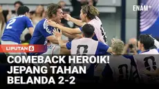 Jepang berhasil mencuri satu poin dramatis usai menahan imbang Belanda 2-2 pada laga pembuka Grup F Piala Dunia 2026, Minggu. Gol penyeimbang Daichi Kamada pada menit ke-88 membuat ribuan pendukung Samurai Blue bersorak histeris dan menggagalkan keme...