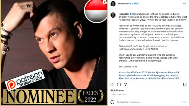 Betrand Antolin Masuk Nominasi Pria Tertampan 2022 Versi TC Candler