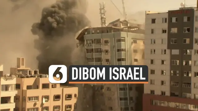 Pesawat militer Israel lancarkan serangan bom ke wilayah Gaza hari Sabtu (15/5). Menara tempat awak media bekerja runtuh seketika usai dihantam ledakan bom.