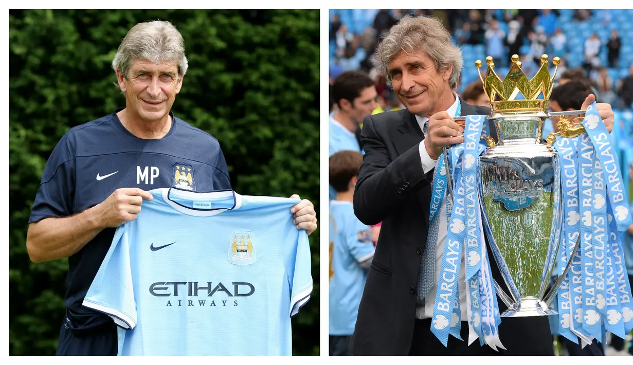Manuel Pellegrini berhasil membawa Manchester City menjuarai Liga Inggris pada musim perdananya. Momen tersebut terjadi pada musim 2013/2014. Ia berhasil memenangkan perebutan di puncak klasemen melawan Liverpool. The Cityzens memimpin klasemen dengan meraih 89 poin atau terpaut lima angka dari The Reds. (Foto kolase: AFP)
