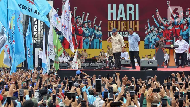 Momen Presiden Prabowo Hadiri Perayaan Hari Buruh Internasional di Monas