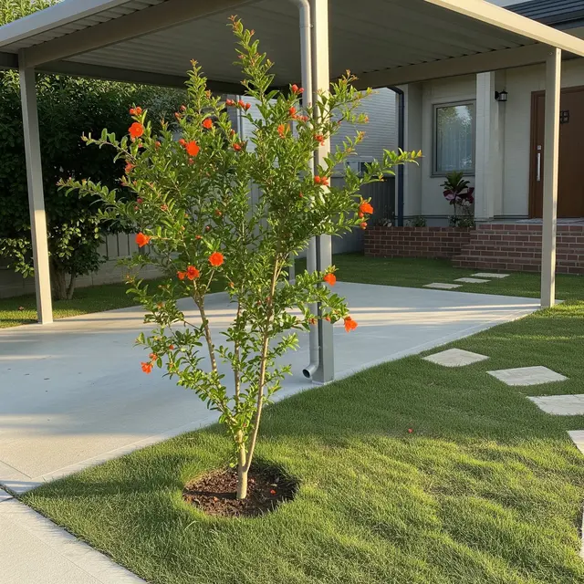 Pohon Buah Dekat Carport yang Aman untuk Pondasi Rumah (Image by Gemini AI)