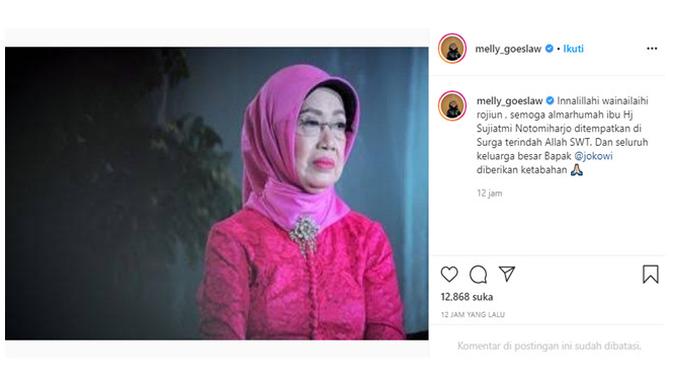 Ungkapan duka meninggalnya ibunda Presiden Jokowi dari para artis. (Sumber: Instagram/@