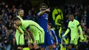 Ekspresi striker Chelsea, Diego Costa, setelah mencetak gol ke gawang Manchester City dalam laga putaran kelima Piala FA di Stadion Stamford Bridge, London, Minggu (21/2/2016) malam WIB. (AFP/Glyn Kirk)