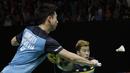 Pasangan Indonesia, Kevin Sanjaya/Marcus Gideon, saat melawan Mohammad Ahsan/Hendra Setiawan, pada laga Indonesia Masters 2019 di Istora, Jakarta, Minggu (27/1). Kevin/Marcus menang 21-17, 21-11. (Bola.com/M Iqbal Ichsan)