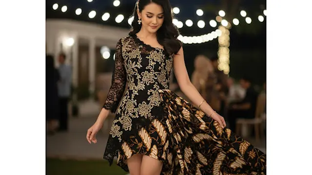 Dress Batik Brokat Hitam Emas Asimetris