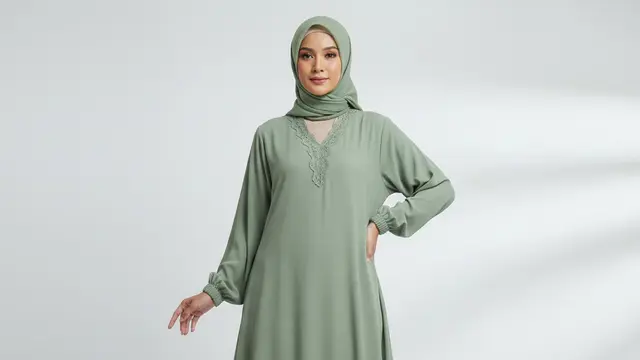 Model Gamis Polos Lebaran 2026. AI