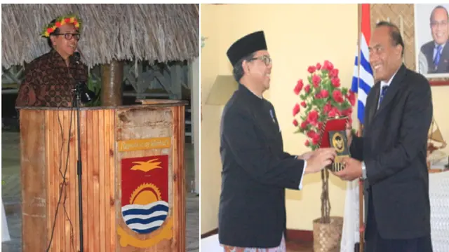 Pertemuan Bilateral Duta Besar RI untuk Fiji, Kiribati, Tuvalu dan Nauru, Raden Mohammad Benyamin Scott Carnadi dan Presiden Kiribati Taneti Maamau. (Sumber: KBRI Suva)