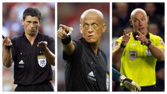 Foto kolase Markus Merk (kiri), Pierluigi Collina (tengah), dan Howard Webb saat memimpin pertandingan. (Foto: AFP)