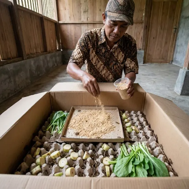 Menyiapkan pakan jangkrik