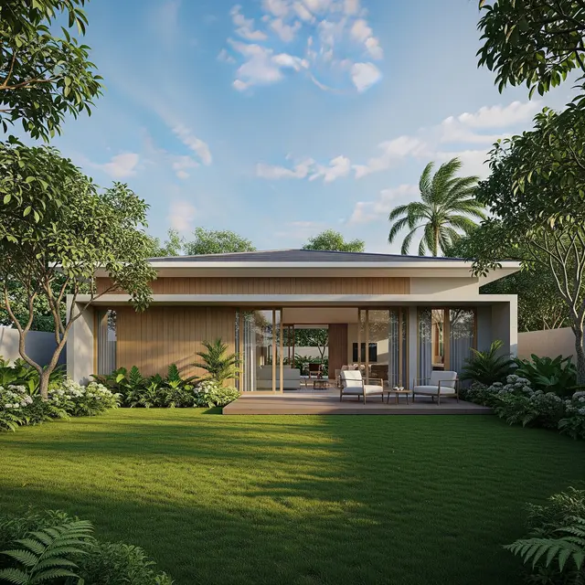 Contoh Rumah Sederhana untuk Hari Tua dengan Halaman Belakang Luas untuk Kebun Santai