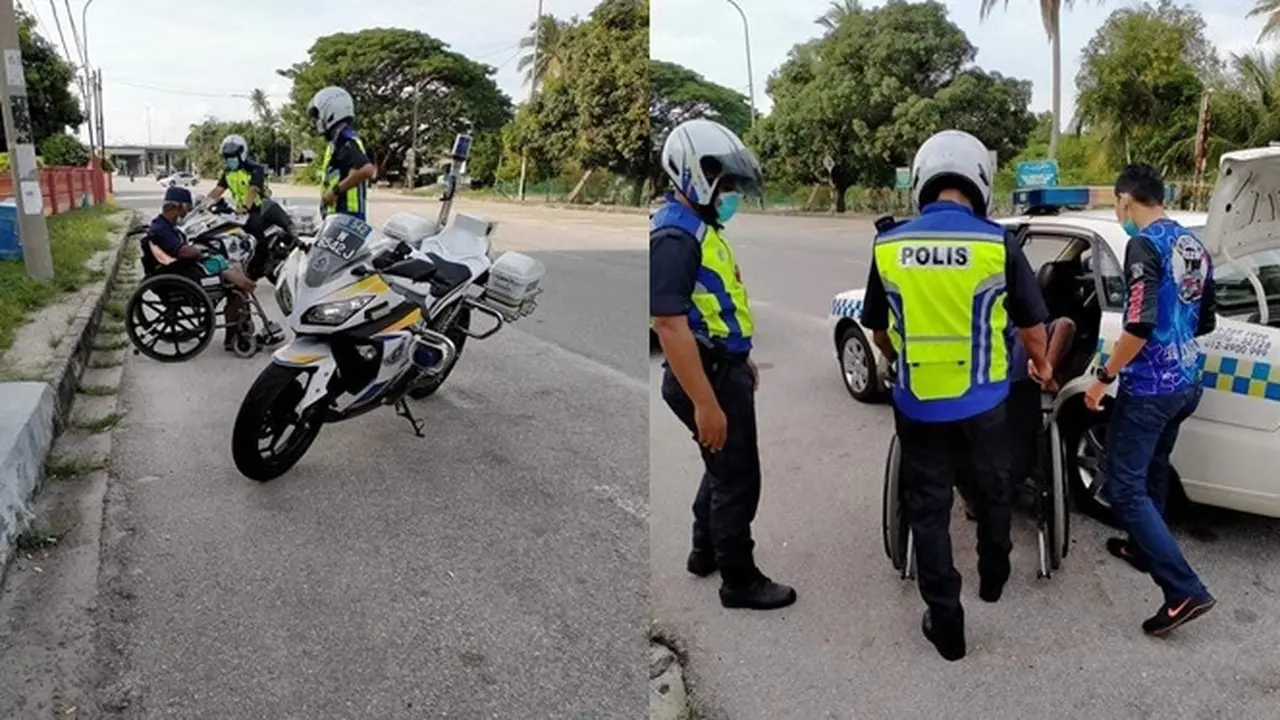 Aksi Polisi Antar Pulang Pria Berkursi Roda Dipinggir Jalan Ini Bikin Haru