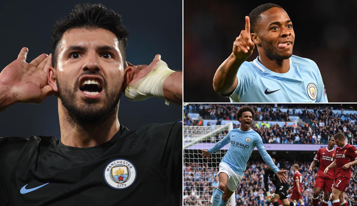 Keberhasilan Manchester City bersinar pada musim 2017/2018 tidak lepas dari produktivitas dalam mencetak gol. Berikut lima mesin gol The Citizens yang hingga Senin (29/1/2017), masing-masing sudah mencetak minimal 10 gol. (Kolase foto-foto dari AFP)