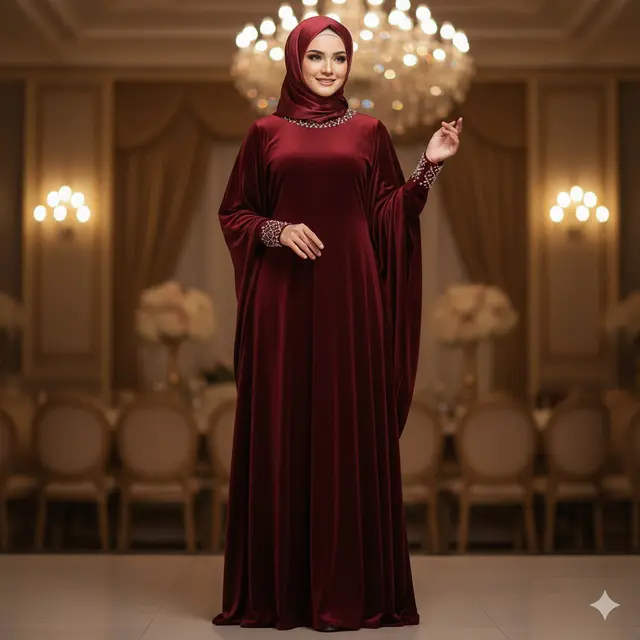 Model Kaftan Velvet Detail Manset (Gemini AI)