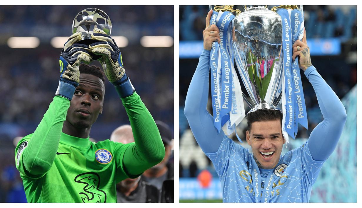 Majalah "France Football" tiap tahunnya mengadakan pemilihan penjaga gawang terbaik untuk memperebutkan Yashin Trophy. Untuk tahun 2021 ini mereka merilis 10 kiper dengan catatan clean sheets dan penampilan memikat untuk musim 2020/2021. Siapa sajakah nominasinya? (Kolase AFP)