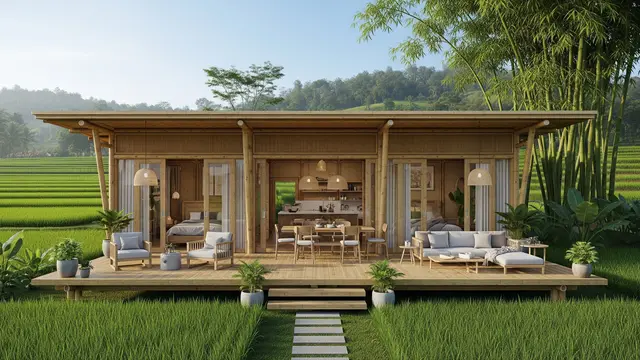 Rumah Bambu Konsep Terbuka dengan Teras Luas
