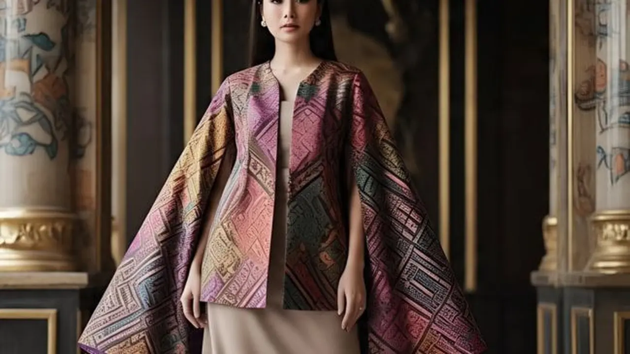 Ilustrasi Model Blazer Batik Cape (Sumber Gambar: Meta AI)