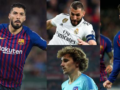 Maski tidak mencetak sebiji gol saat melawat ke kandang Huesca namun bintang barcelona, Lionel Messi tetap berada di puncak daftar pencetak gol La Liga hingga pekan ke-31 (Kolase Foto AFP)