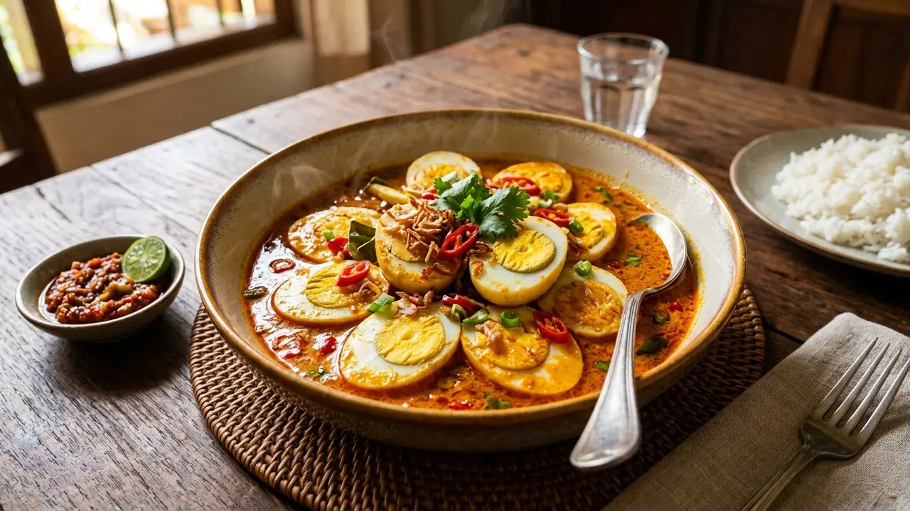 Resep Telur Kuah Opor Pedas (AI Generated)