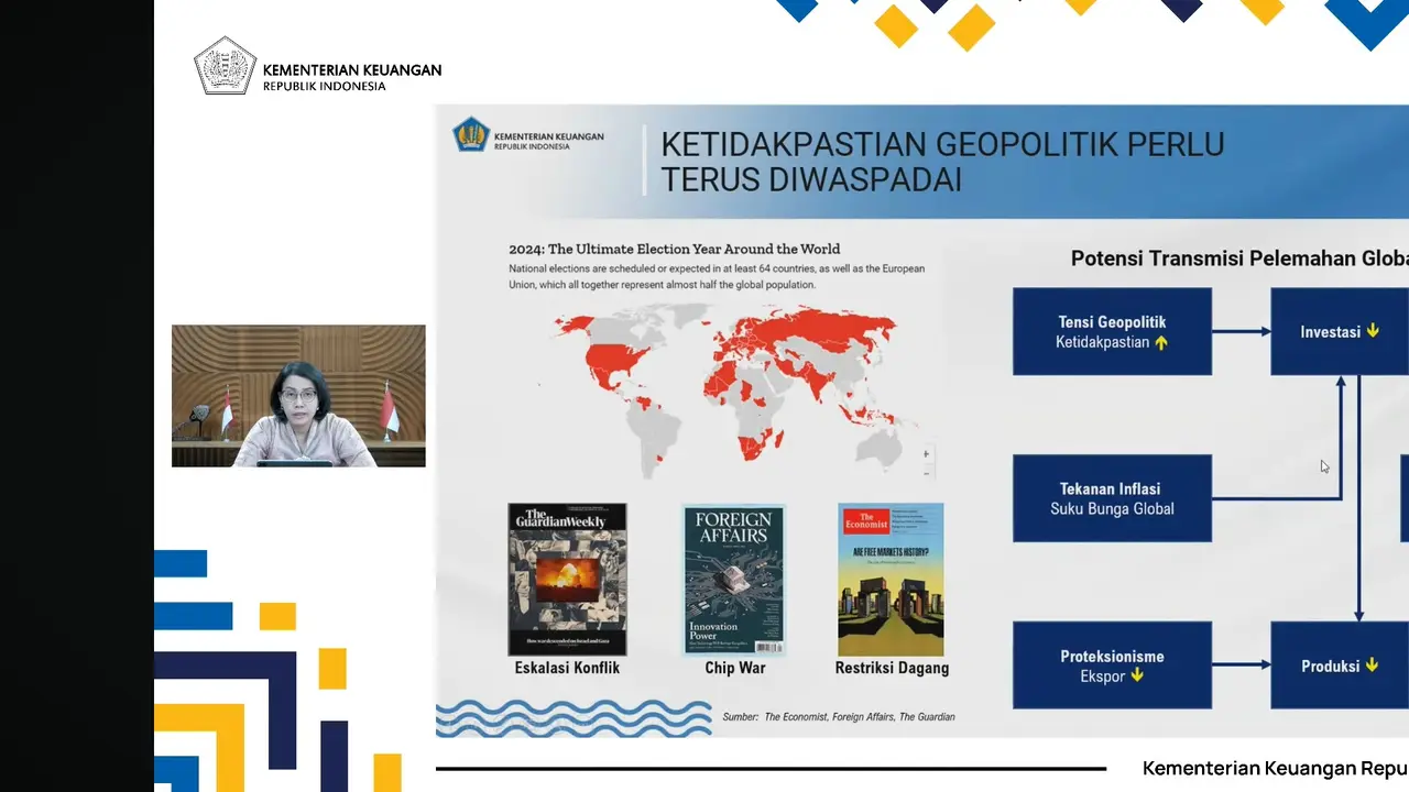 Menteri Keuangan (Menkeu) Sri Mulyani Indrawati mengatakan perekonomian global di tahun 2024 masih dalam posisi yang lemah, meskipun inflasi secara global mengalami penurunan.