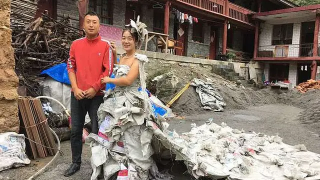 gaun pengantin dari semen (foto: weibo/wenhua Chanyi)