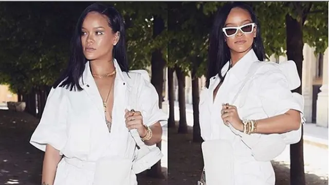 Rihanna Tampil Serba Putih di Show Pertama Virgil Abloh