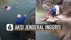 Beredar video aksi heroik yang dilakukan oleh Jenderal Inggris ketika menyelamatkan siswa yang tenggelam di sungai.