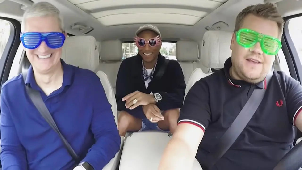 James Corden,Tim Cook & Pharrel @ Carpool Karaoke