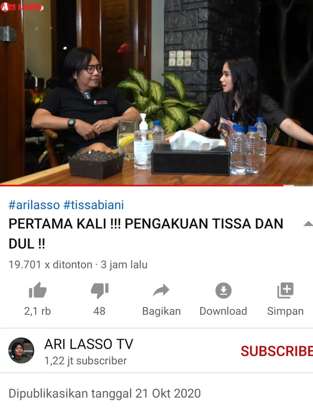 Tissa Biani di konten Ari Lasso. (Foto: YouTube Ari Lasso)