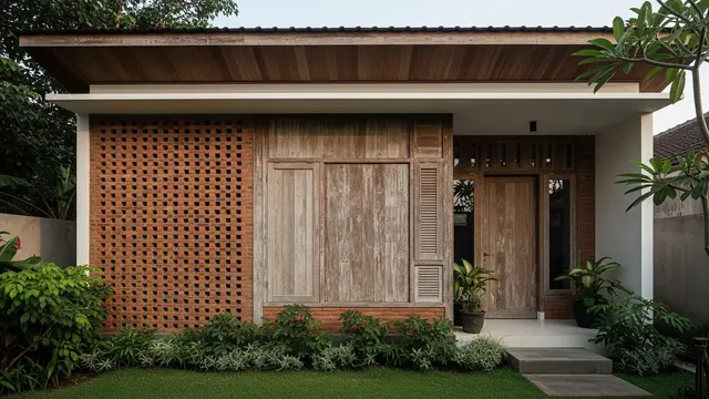 Rumah Kampung dengan Dinding Roster Kombinasi Kayu/Gemini AI