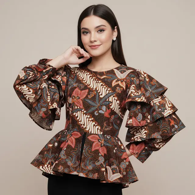 9 Model Blouse Batik Lengan Ruffle Peplum