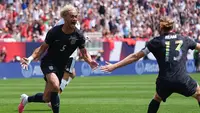 Ekspresi Antonee Robinson usai mencetak gol di laga Amerika Serikat vs Jerman, Minggu (7/6/2026) (AP Photo/Nam Y. Huh)