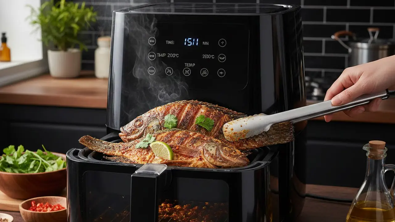 Memasak ikan bakar dengan air fryer (Gemini AI)