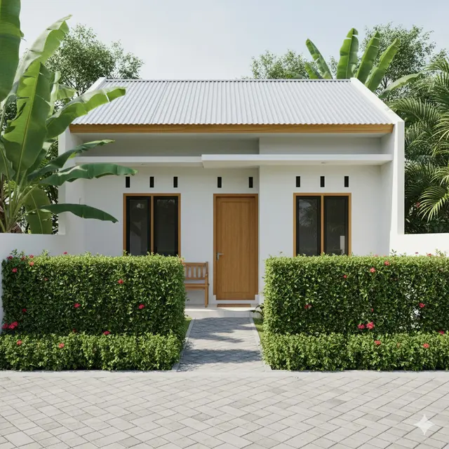 Model Rumah Kecil Tapi Luas dengan Pagar Tanaman Hijau