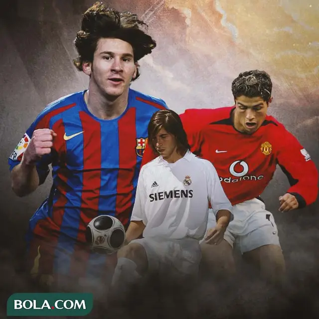 Ilustrasi - Foto Lawas Cristiano Ronaldo, Lionel Messi, Sergio Ramos
