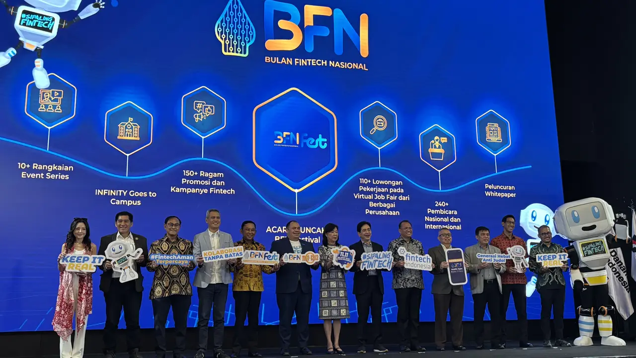 Ketua Umum Asosiasi Fintech Indonesia (AFTECH) Pandu Sjahrir  resmi membuka Bulan Fintech Nasional (BFN) 2025, Selasa (11/11/2025). (Tira/Liputan6.com)