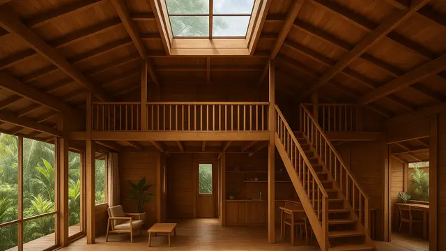 Inspirasi Model Rumah Kayu Tropis Mezzanine/Ilustrasi oleh AI