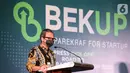 Plt. Deputi Bidang Ekonomi Digital dan Produk Kreatif Kemenparekraf Josua Simanjuntak memberi sambutan pada press kick off program Baparekraf for Startup (BEKUP) 2020, di Jakarta, Selasa (7/7/2020). Sejak tahun 2016 BEKUP telah memfasilitasi 390 pre-startup di 15 kota  (Liputan6.com/Fery Pradolo)