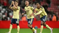 Pemain Arsenal merayakan gol ke gawang Sunderland dalam lanjutan Premier League di Stadium of Light, Minggu (13/9/2026) dini hari WIB. (Oli SCARFF / AFP)