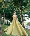 Angela Yeung Wing atau yang lebih dikenal Angelababy tampil cantik dengan gaun floral dari Elie Saab. Gaun V-neck berwarna hijau ini tampak cantik dengan hiasan bunga warna-warni di bagian atas gaun. Aksen belt di bagian tengah memperjelas lekuk tubuh sang model