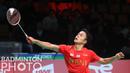 Atlet bulutangkis tunggal putra Indonesia, Anthony Ginting saat tampil melawan wakil Malaysia di ajang Piala Thomas 2020 yang berlangsung di Denmark, Jumat (15/10/2021). (Badminton Photo/Yves Lacroix)