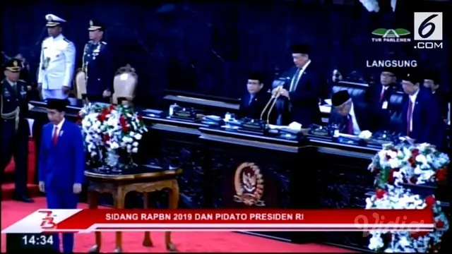 Presiden Joko Widodo (Jokowi) menyampaikan Pidato dalam rangka Penyampaian RUU APBN Tahun Anggaran 2019 di hadapan anggota MPR, DPR dan DPD RI.