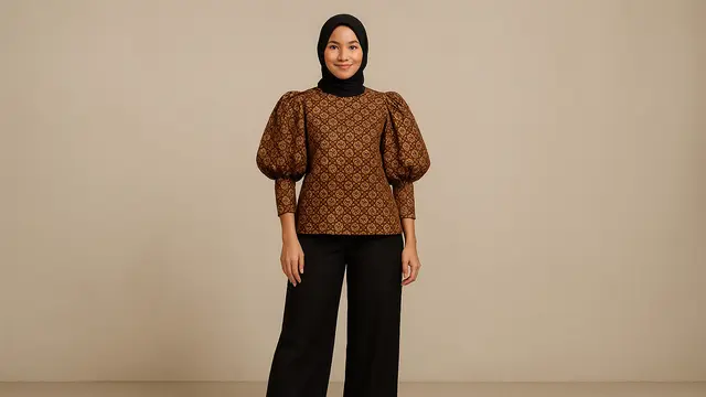 Kombinasi Puff Sleeve dan Kain Batik Klasik/Ilustrasi gambar oleh AI