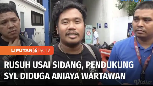 Kericuhan terjadi usai sidang vonis terpidana Syahrul Yasin Limpo di Pengadilan Tipikor, Jakarta Pusat. Jurnalis yang menjadi korban kericuhan melapor ke Polda Metro Jaya, selain terluka peralatan kerja seperti kamera juga dirusak.