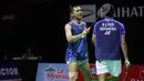 Pebulu tangkis ganda putra Indonesia, Fajar Alfian/Muhammad Fikri saat bertanding melawan Leo Carnando/Bagas Maulana pada babak 16 besar Indonesia Masters 2026 di Istora Gelora Bung Karno, Senayan, Jakarta, pada Kamis (22/1/2026). (Bola.com/M Iqbal Ichsan)