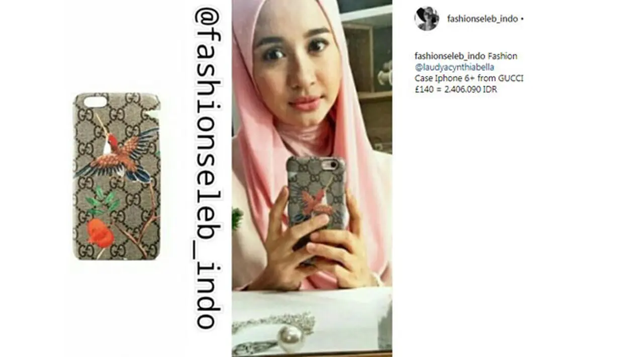 Case HP milik Laudy Cynthia Bella ini bermerek Gucci. Case HP bergambar burung ini seharga Rp 2,4 juta. (Foto: instagram.com/fashionseleb_indo)