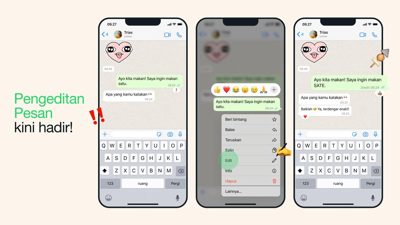 WhatsApp luncurkan fitur edit pesan di aplikasinya (WhatsApp)