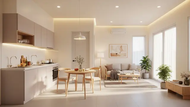 Model Dapur Minimalis dan Ruang Tamu Menyatu Tanpa Sekat/ Ilustrasi AI