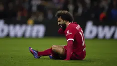 Reaksi penyerang Liverpool Mohamed Salah saat bertandang ke markas Toulouse pada pekan ke-4 Grup E Liga Europa 2023/2024 di Stadium de Toulouse, Jumat (10/11/2023) WIB. (AP Photo/Thibault Camus)